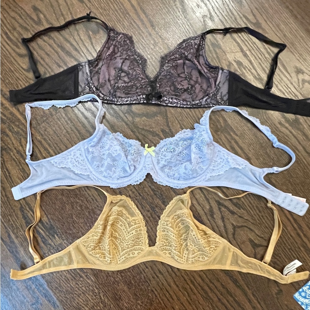 3 Lace Bras from VS and Free People - 32D